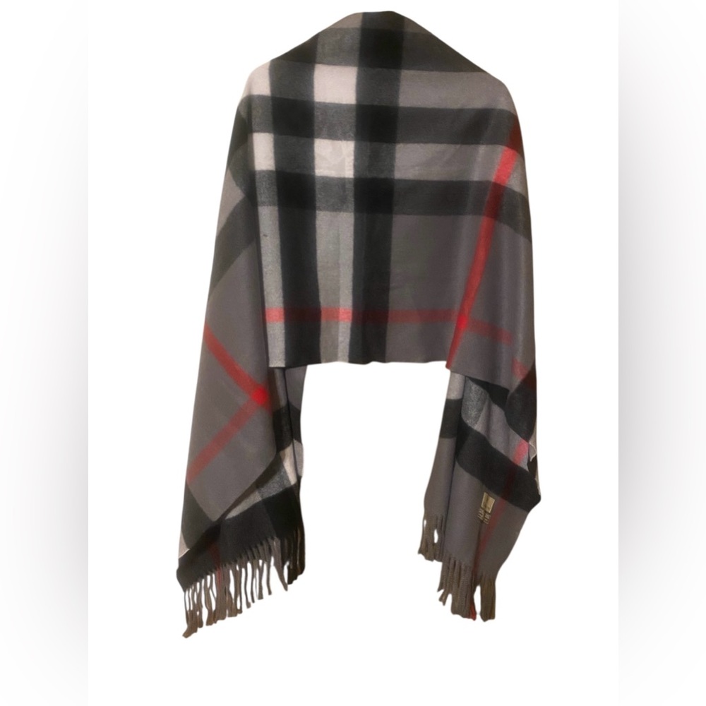 Sky Cashmere 100% Virgin Wool Scarf 26”X78” Fringe Beige Black Red Plaid Luxury - Picture 12 of 15